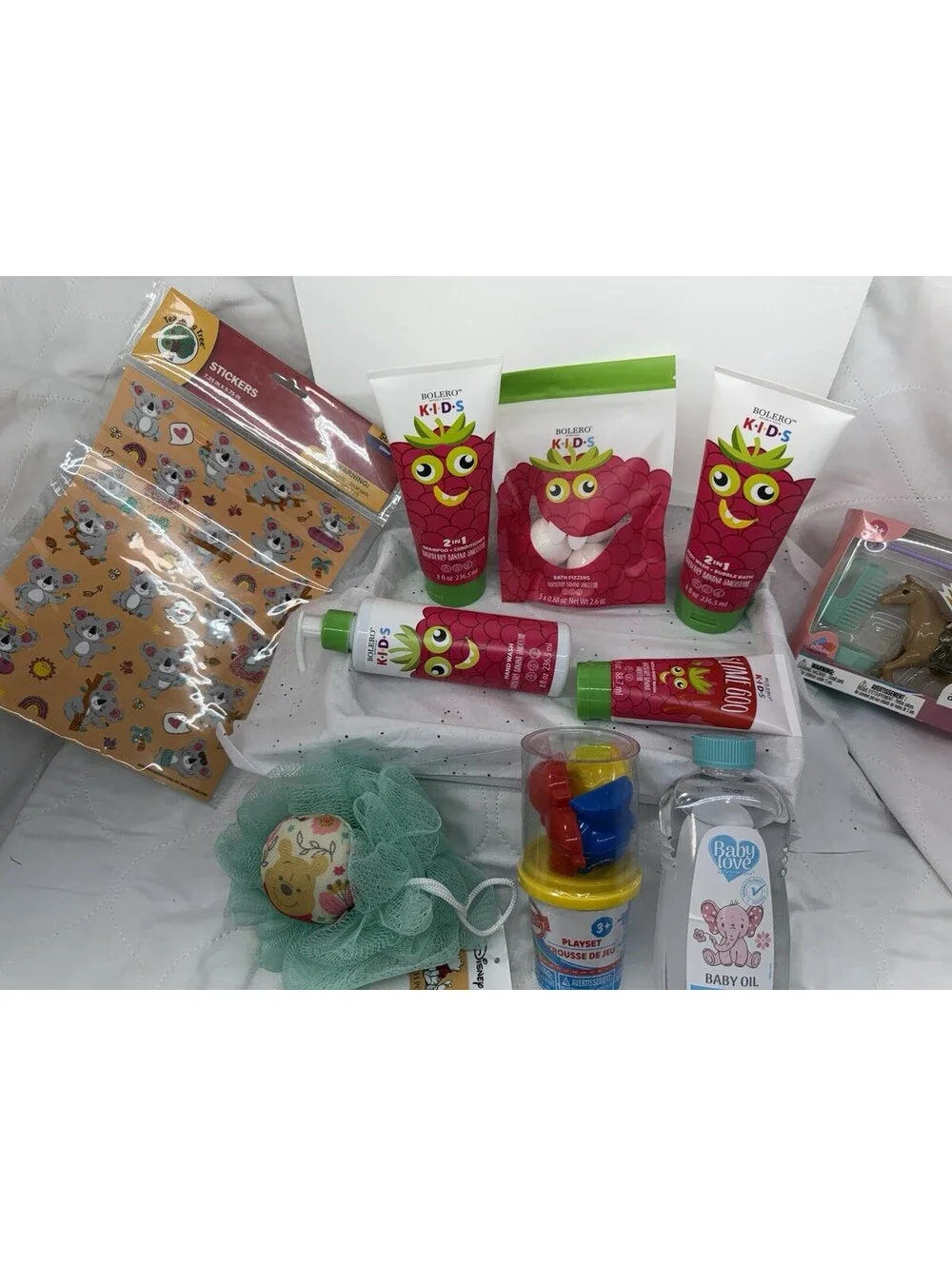 Kids Bath & Activity Gift Bundle Bolero Smurfs Baby Oil Stickers Toys 13 Pc New